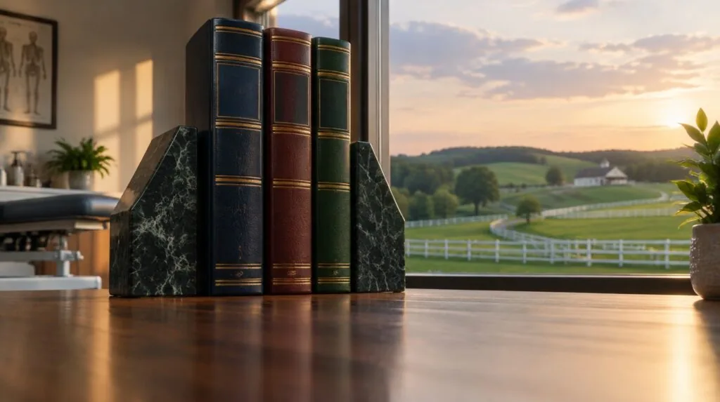 Three bound code volumes standing between bookends