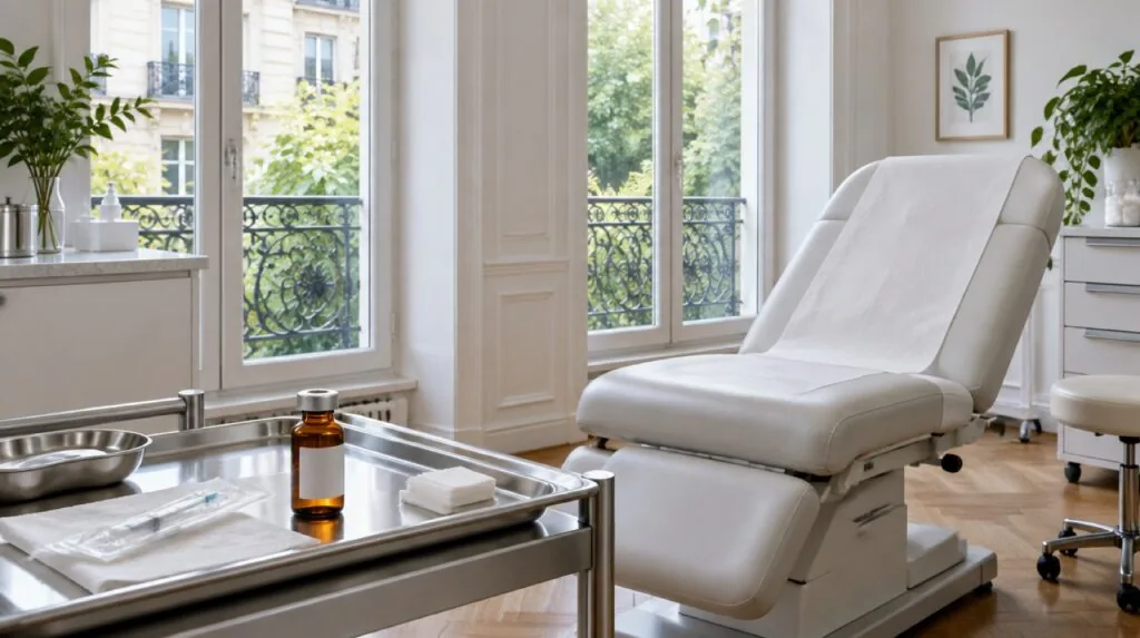 Clinic exam room with a regional view through the window