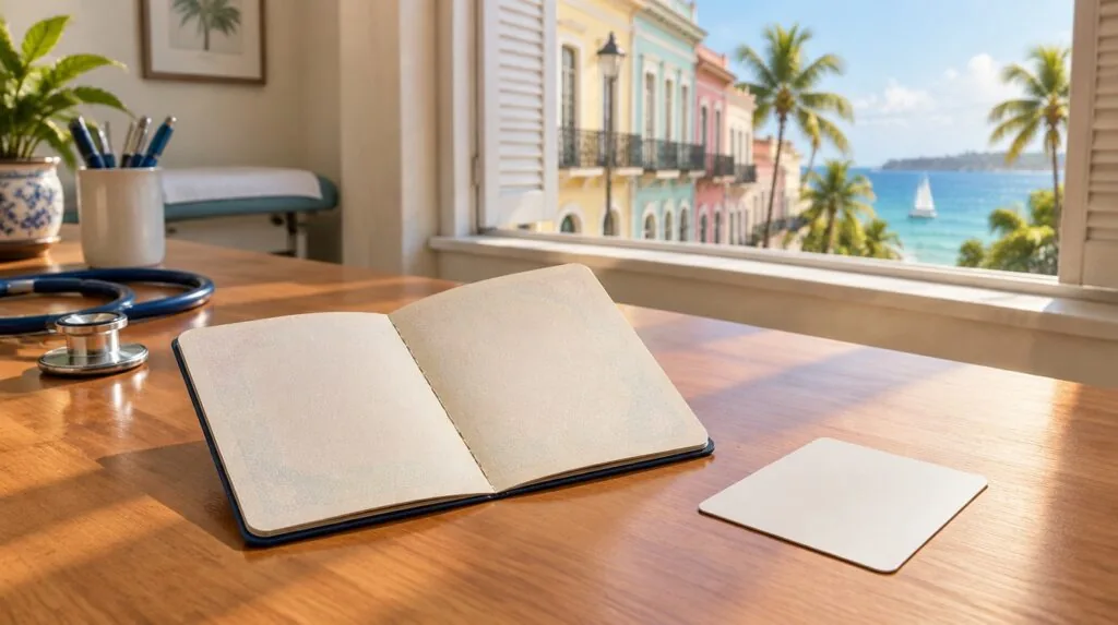 A passport-style blank folio and a boarding-pass-sized blank card