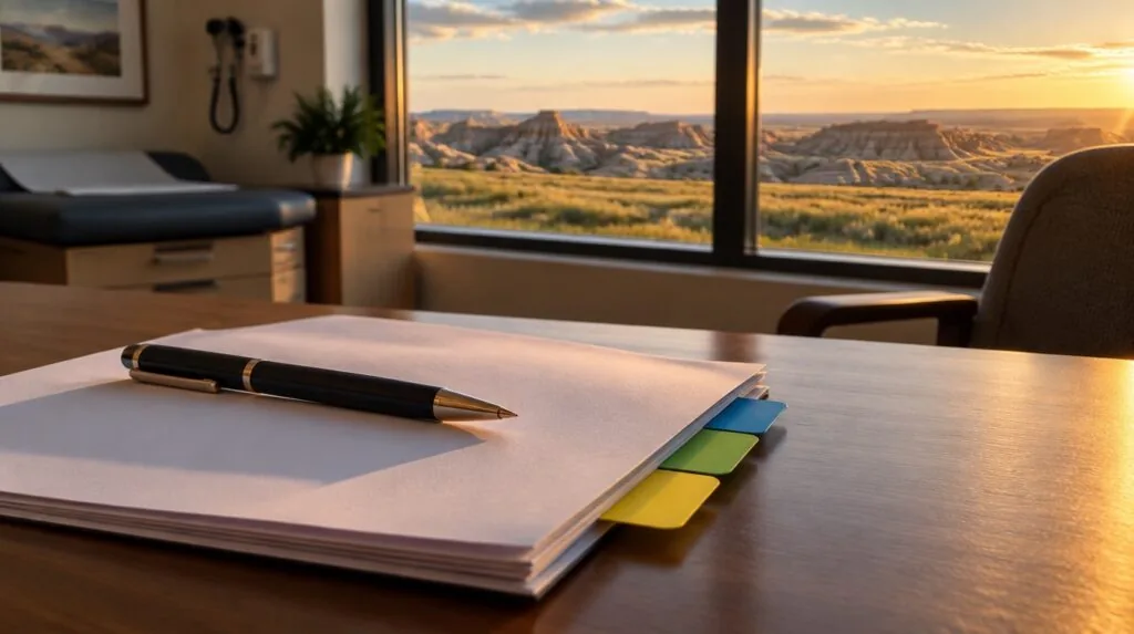 Three numbered-looking blank tabs on a contract with a pen