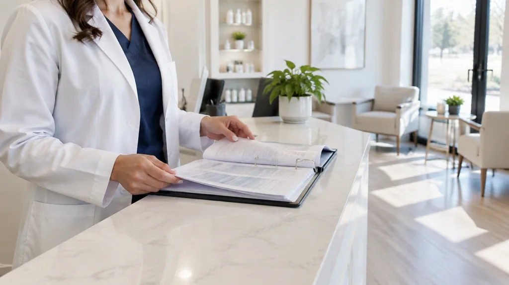 A nurse practitioner in a white coat